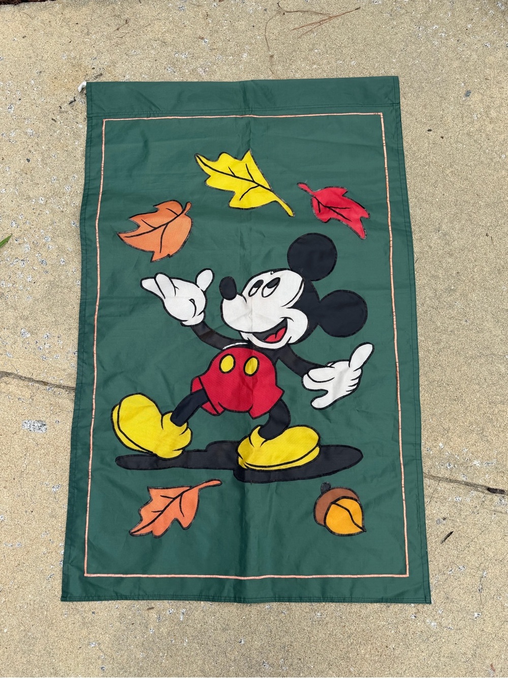 Vintage Disney Mickey Mouse Fall Autumn Leaves Garden Yard Flag 44x28